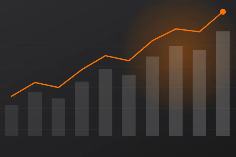 Abstract bar chart with a rising orange trend line