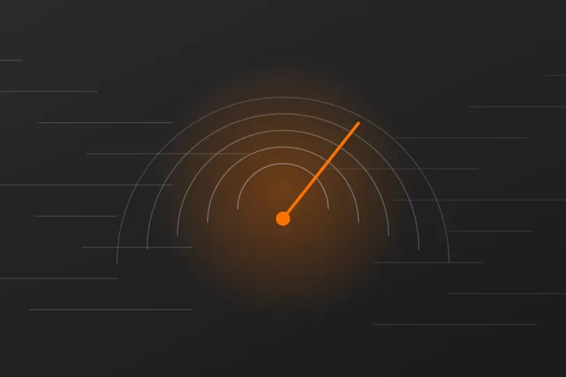 Abstract arcs and speed lines radiating from a single orange point